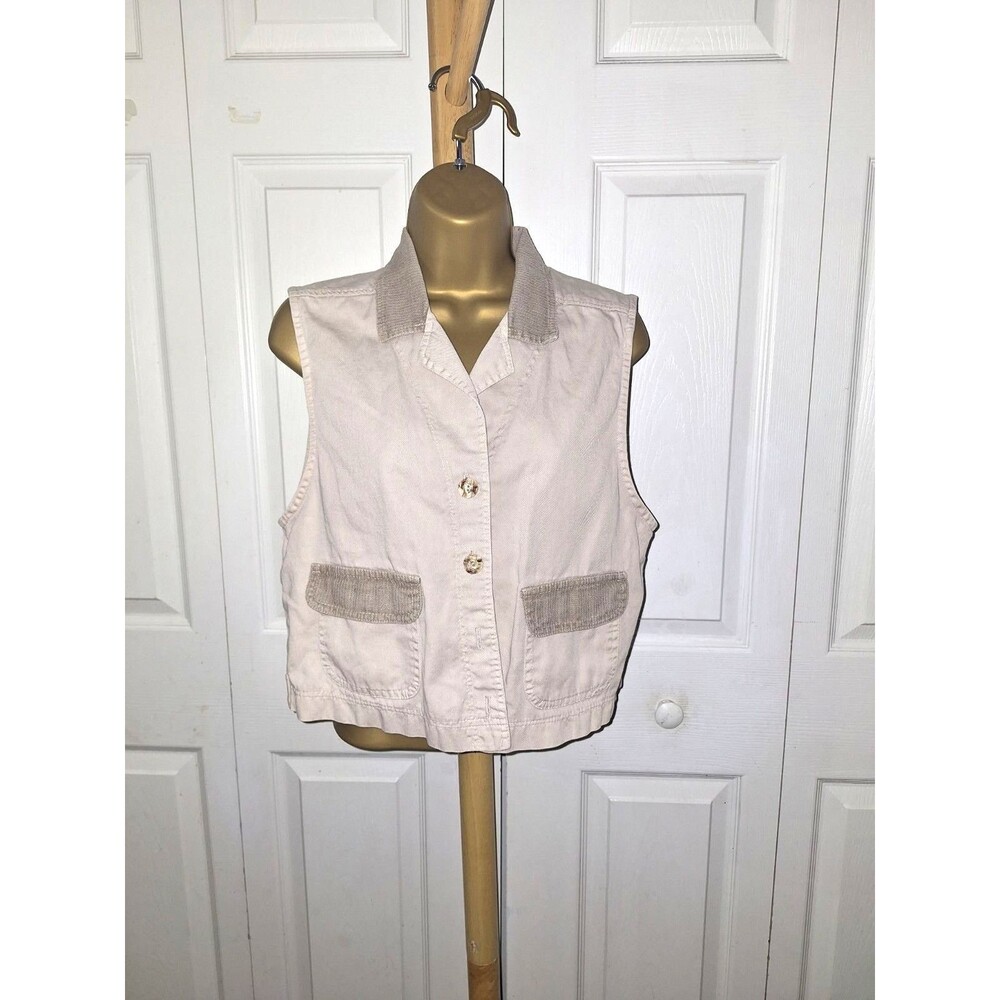 Vintage 80s Nina Piccalino Khaki Canvas Vest Sz 8P Cotton Pockets Granola Safari